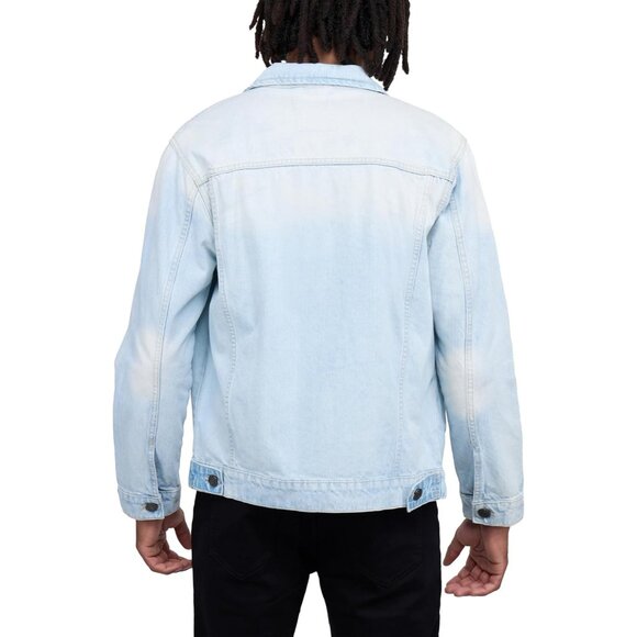 Mens Bleach Wash Denim Jacket Washed Ripped Distressed Stretch Casual Trucker - Picture 2 of 9